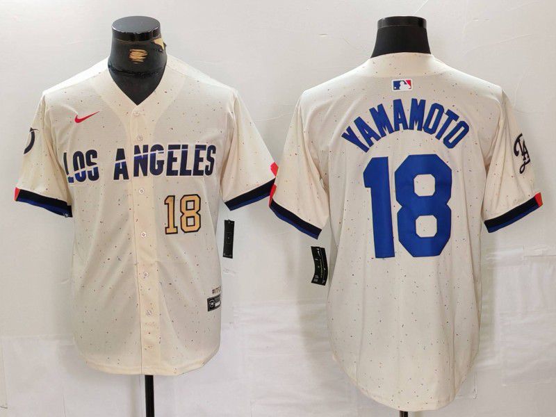 Men Los Angeles Dodgers #18 Yamamoto Cream Fashion Nike Game MLB Jersey style 31->los angeles dodgers->MLB Jersey